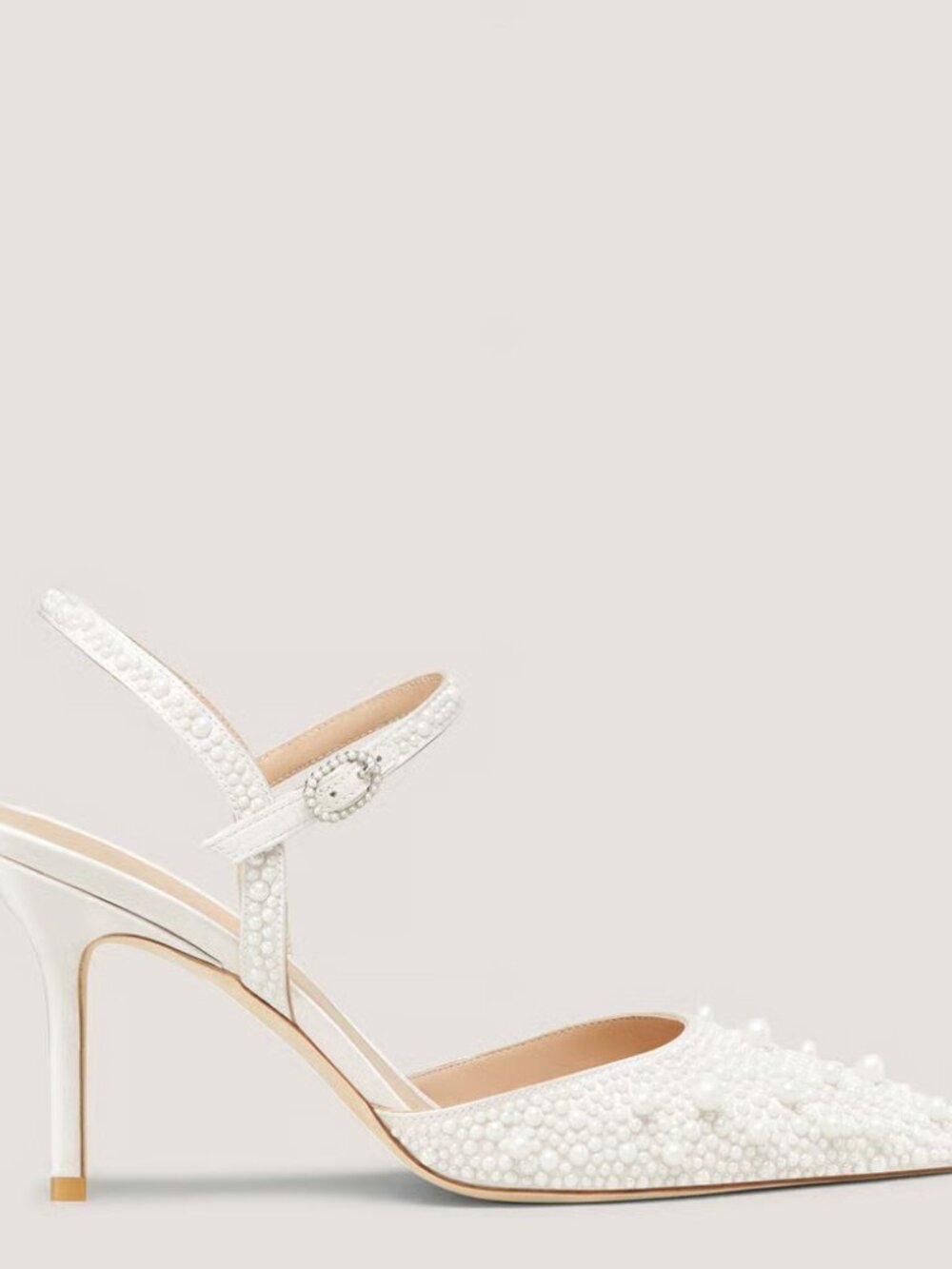 Stuart Weitzman Bliss 85 Pearl-Embellished Satin Pumps Cream/Natural US Size 7.5 - Picture 14 of 16